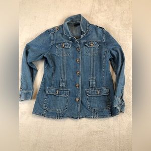 Sonoma Jacket Women's Size L Blue Denim Safari Blazer Fitted  Pockets Western
